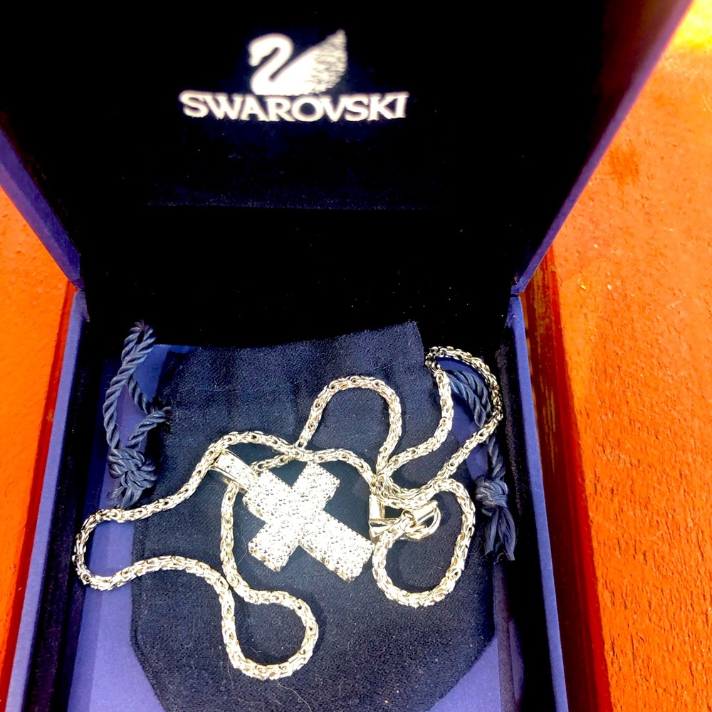 Swarovski- Beautiful shiny cross necklace 16” Nice lock. Excellent condition.